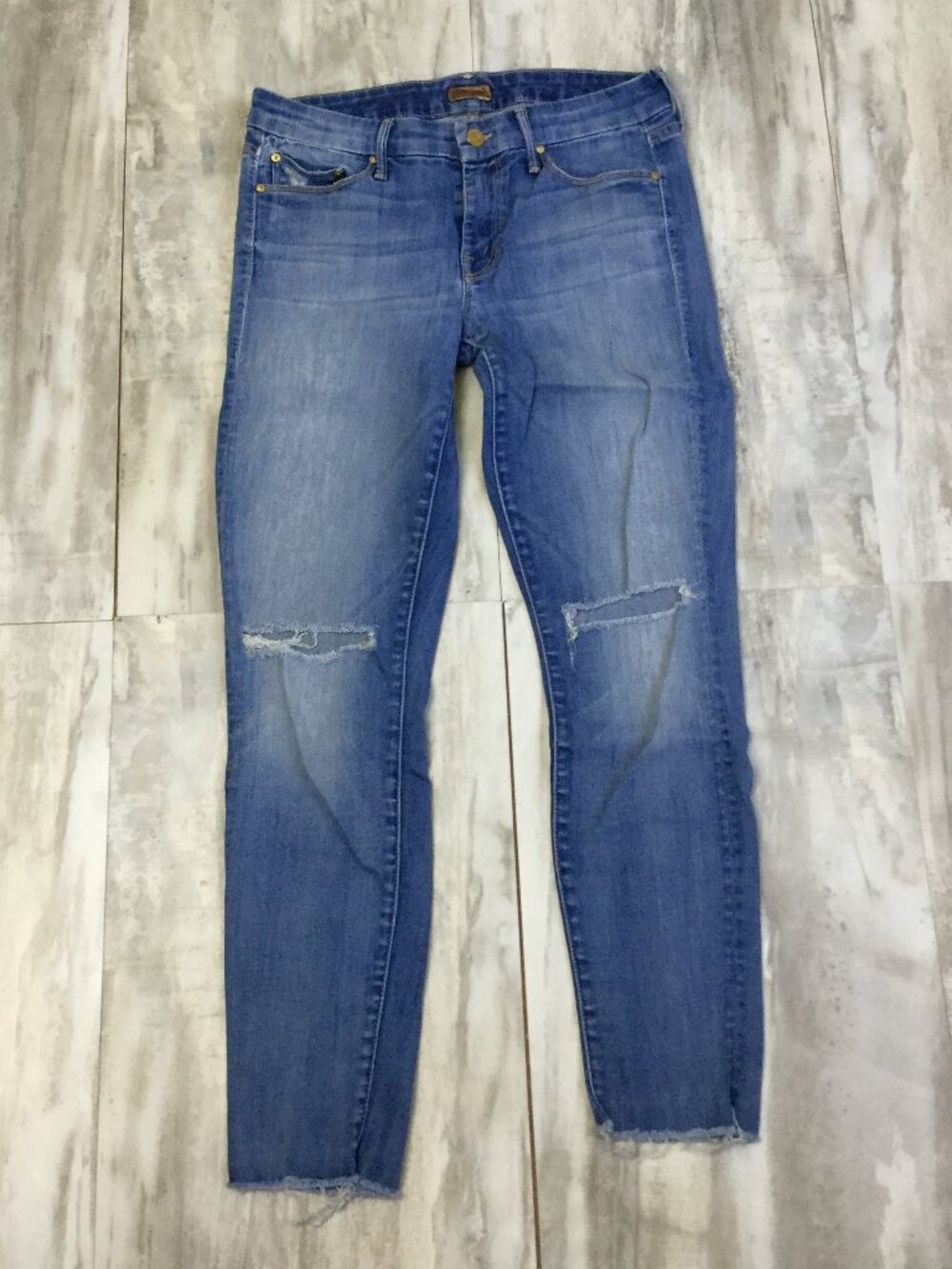 Mother Distressed Raw Hem Looker Ankle Fray Jean 28